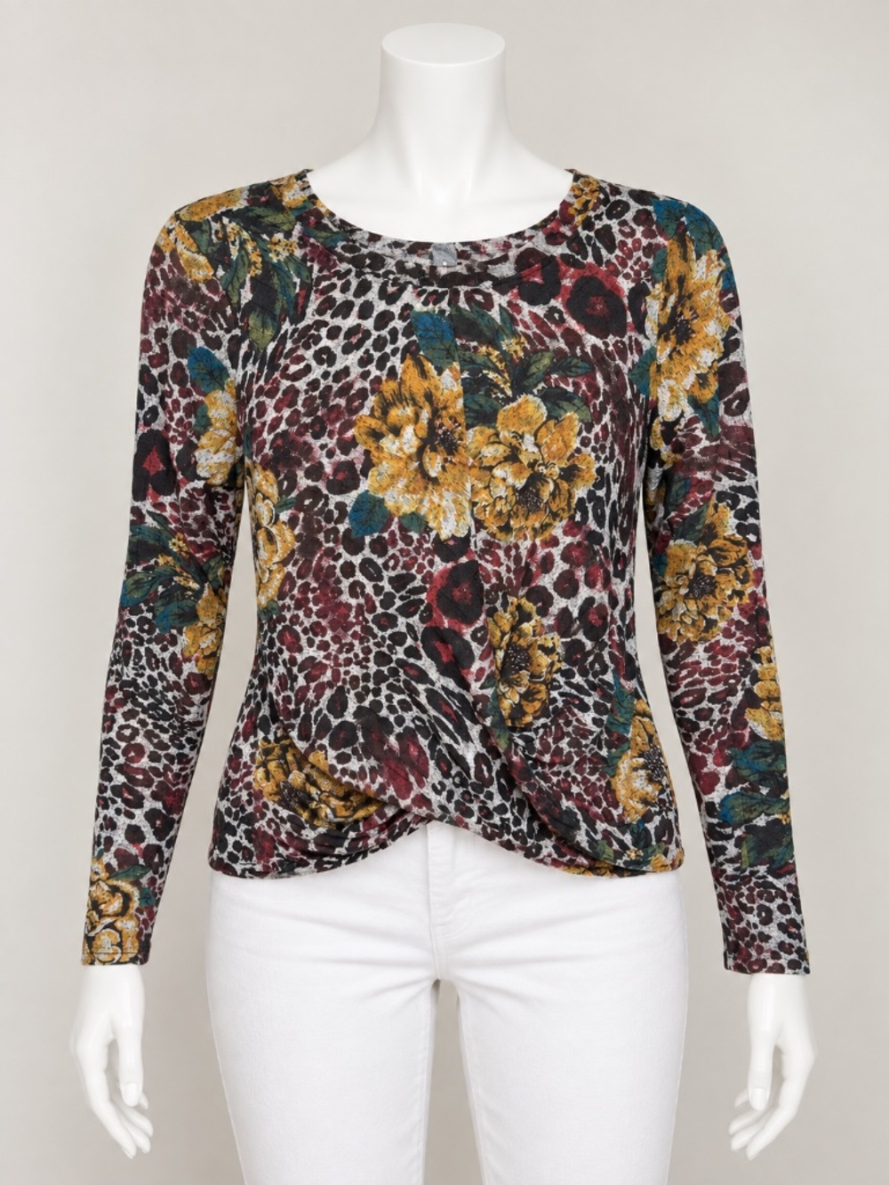 IZ Byer Women's Floral Animal Print Long Sleeve Top Size S